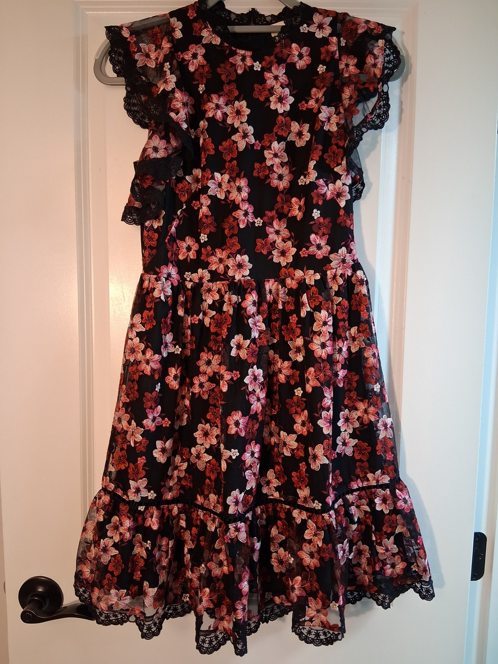 kate spade Black Floral Lace-Trim Midi Dress